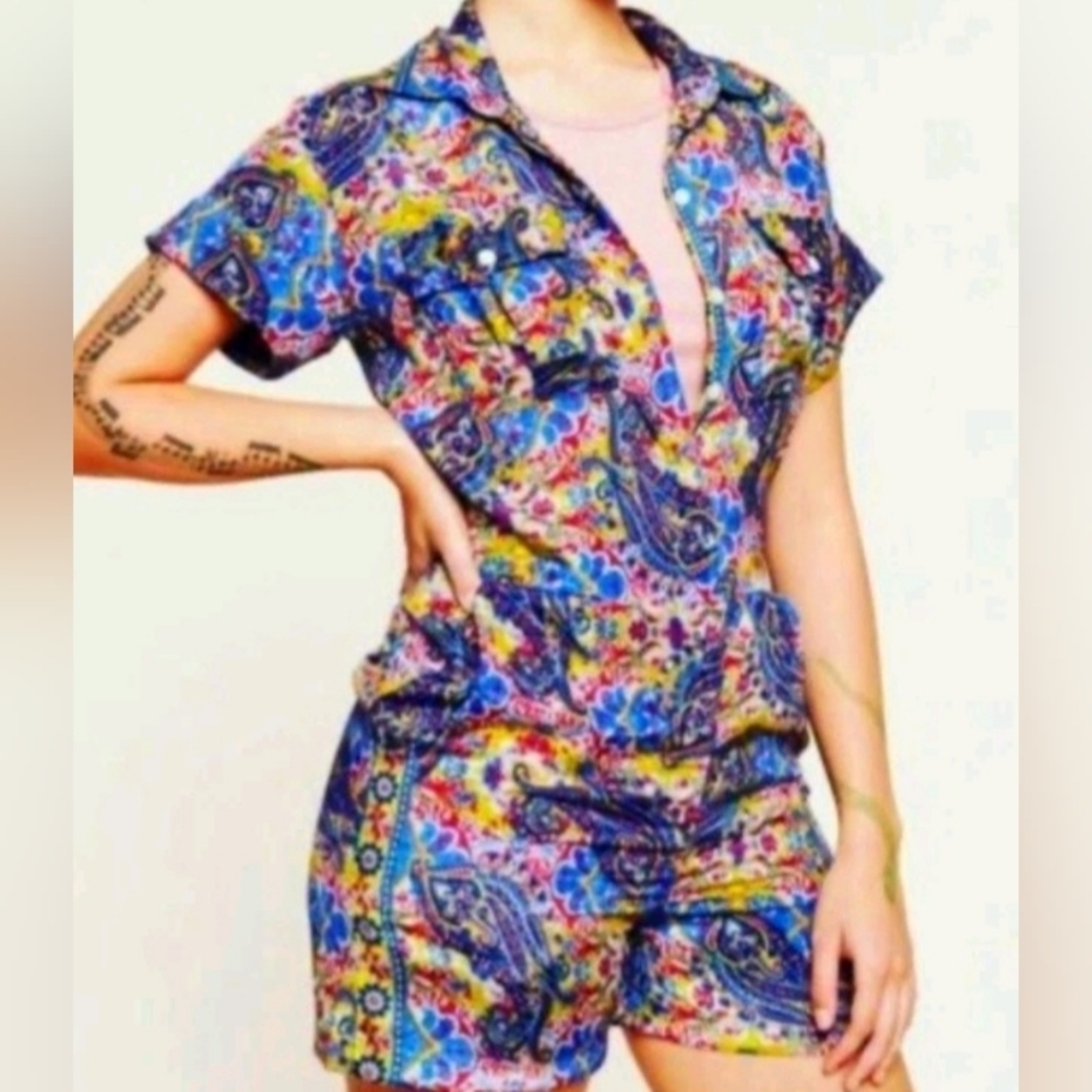 Earthbound Trading Co. Paisley Button Front Romper XXL